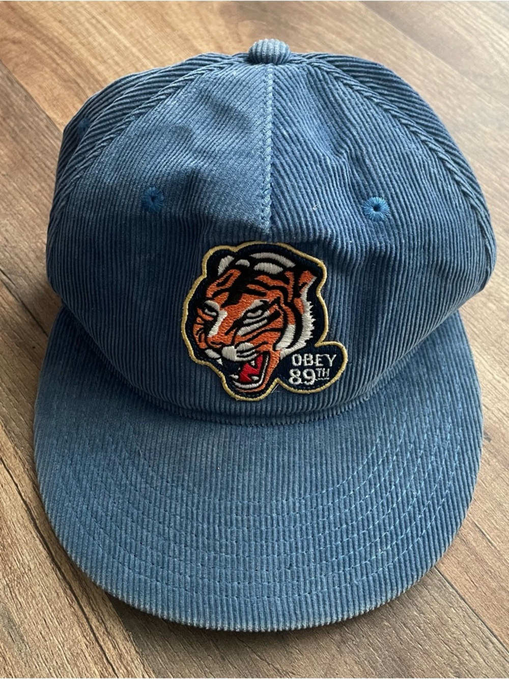 Obey Denim-Blue Corduroy Cap with Tiger Patch